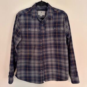 Royal Robbins Men's Navy, Gray & Gold Plaid Flannel Shirt